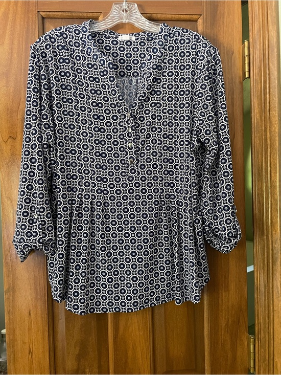 Westport Tops - Westport Navy and White Geometric V-Neck Tunic